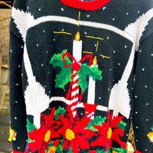 Vintage 80’s Holiday Christmas Sweater Candle Design Heavy Weight Size S Party